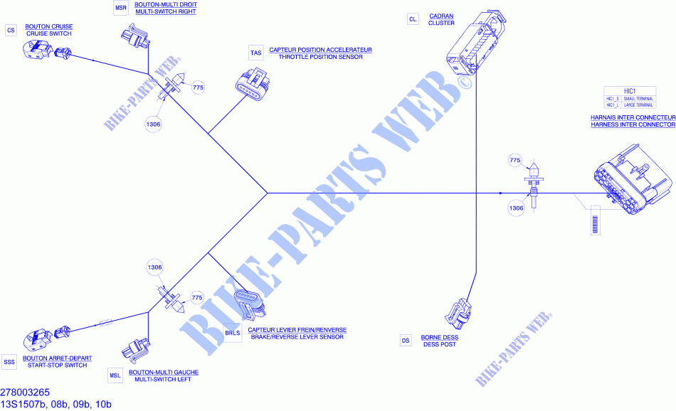 Câblage Électrique   Harnais Guidon   278003265 (se référer au système électrique pour modèle) pour Sea-Doo WAKE PRO 215 de 2015