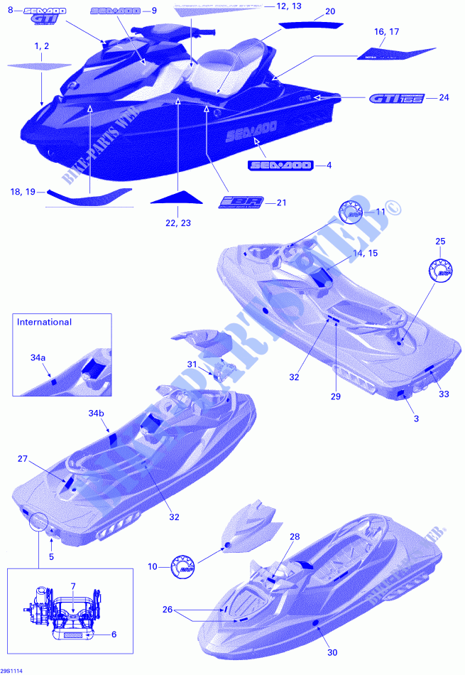 Décalques pour Sea-Doo GTI LIMITED 155 de 2011