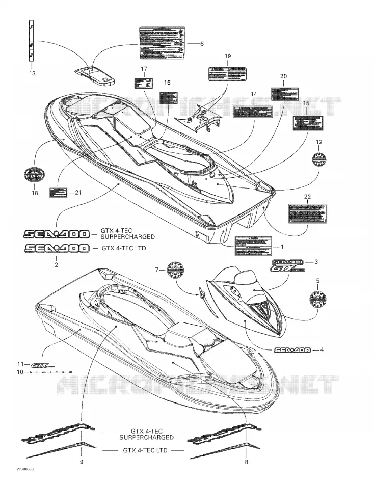 Décalques Sea-Doo Motomarines Sea-Doo GTX 4-TEC LIMITED SUPERCHARGED 2003 GTX 4-TEC LIMITED SUPERCHARGED  GTX 4-TEC LIMITED SUPERCHARGED