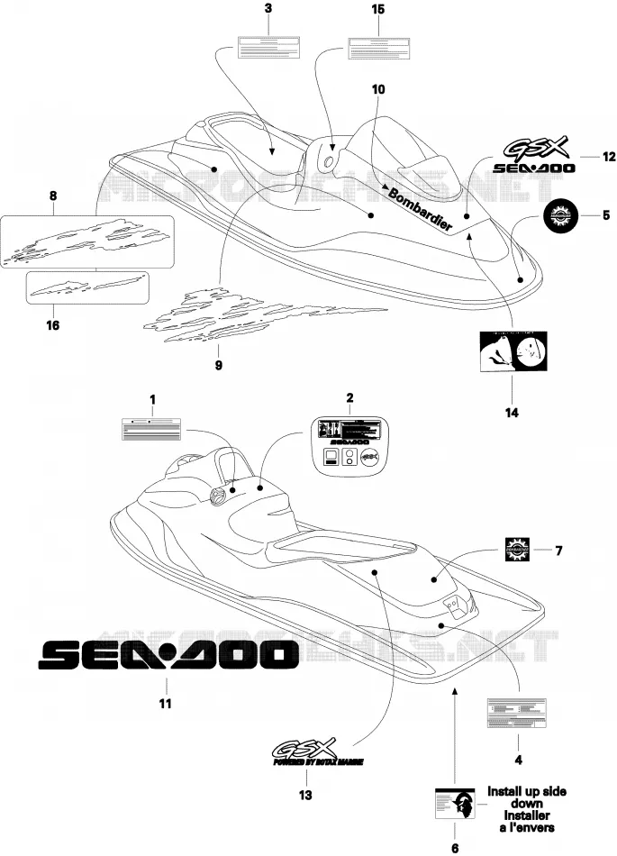 Décalques Sea-Doo Motomarines Sea-Doo GSX 5620 1996 GSX 5620  GSX 5620