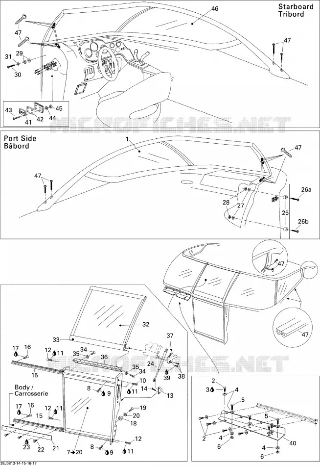 Pare-brise Fixe Sea-Doo Bateaux Sea-Doo 00- Numéros de modèle Edition 1 2008 00- Numéros de modèle Edition 1  00- Numéros de modèle Edition 1