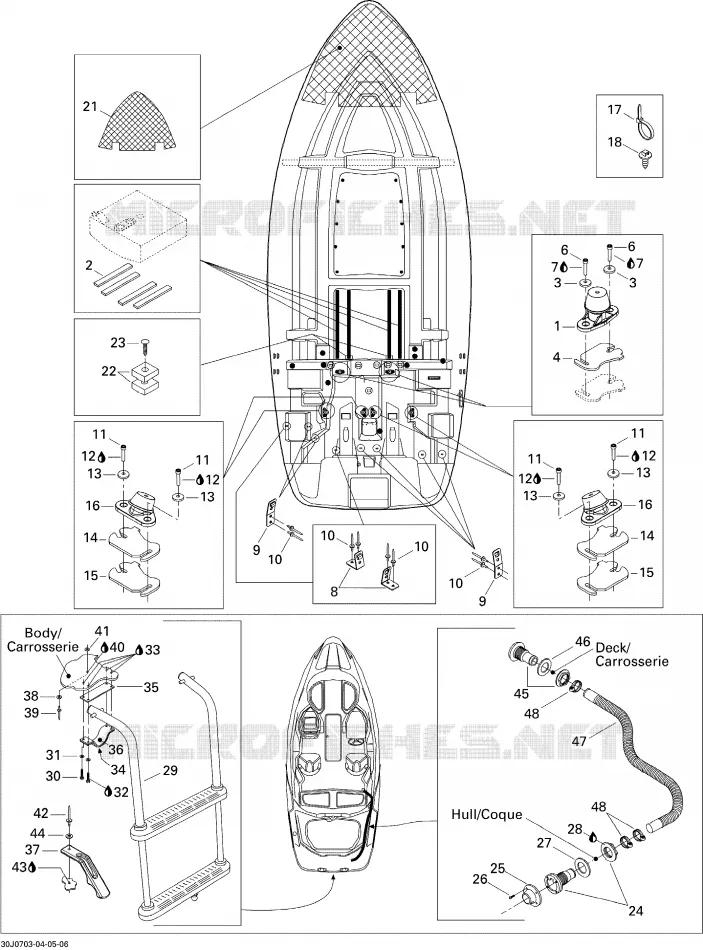 Coque Inférieure Et Échelle Sea-Doo Bateaux Sea-Doo 00- Numéros de modèle 2007 00- Numéros de modèle  00- Numéros de modèle